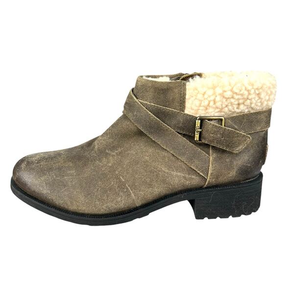 UGG Women’s Benson Brown Leather Casual Winter Boot Size US 10 - Picture 3 of 11